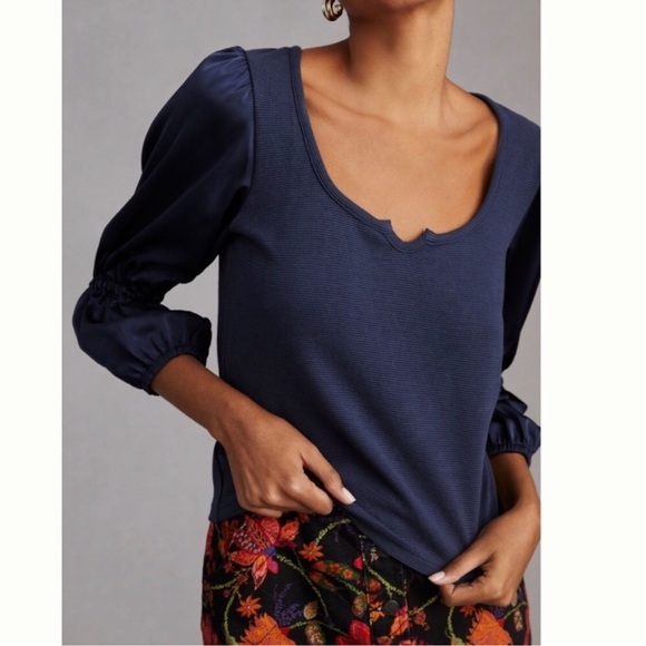 Anthropologie Maeve Ribbed Tiered Sleeve Top - Picture 1 of 10